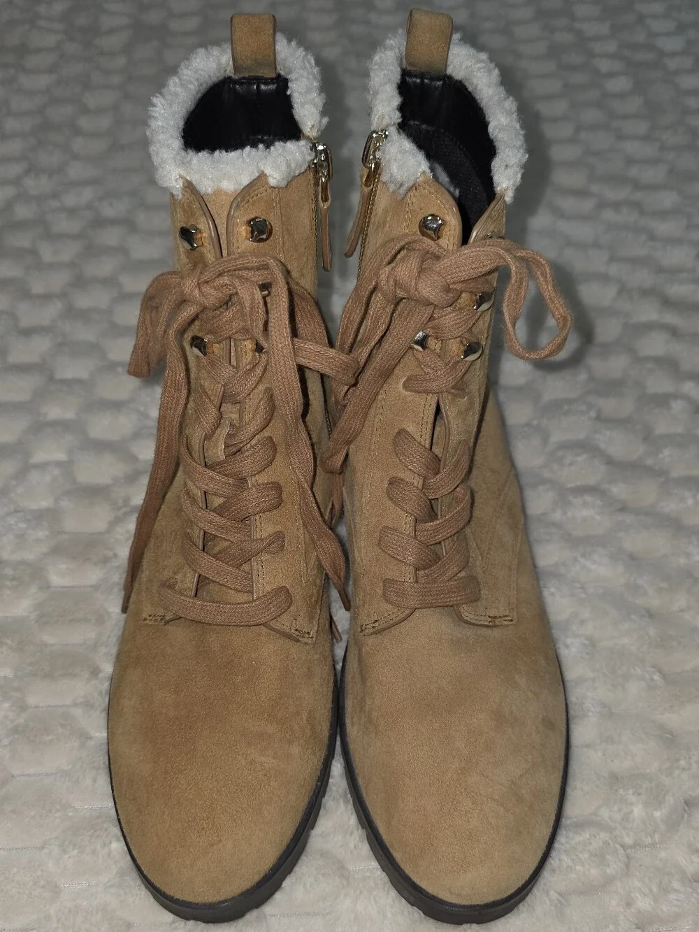 KATE SPADE Tan Raegan Shearling Lined Lace Up Combat Boots